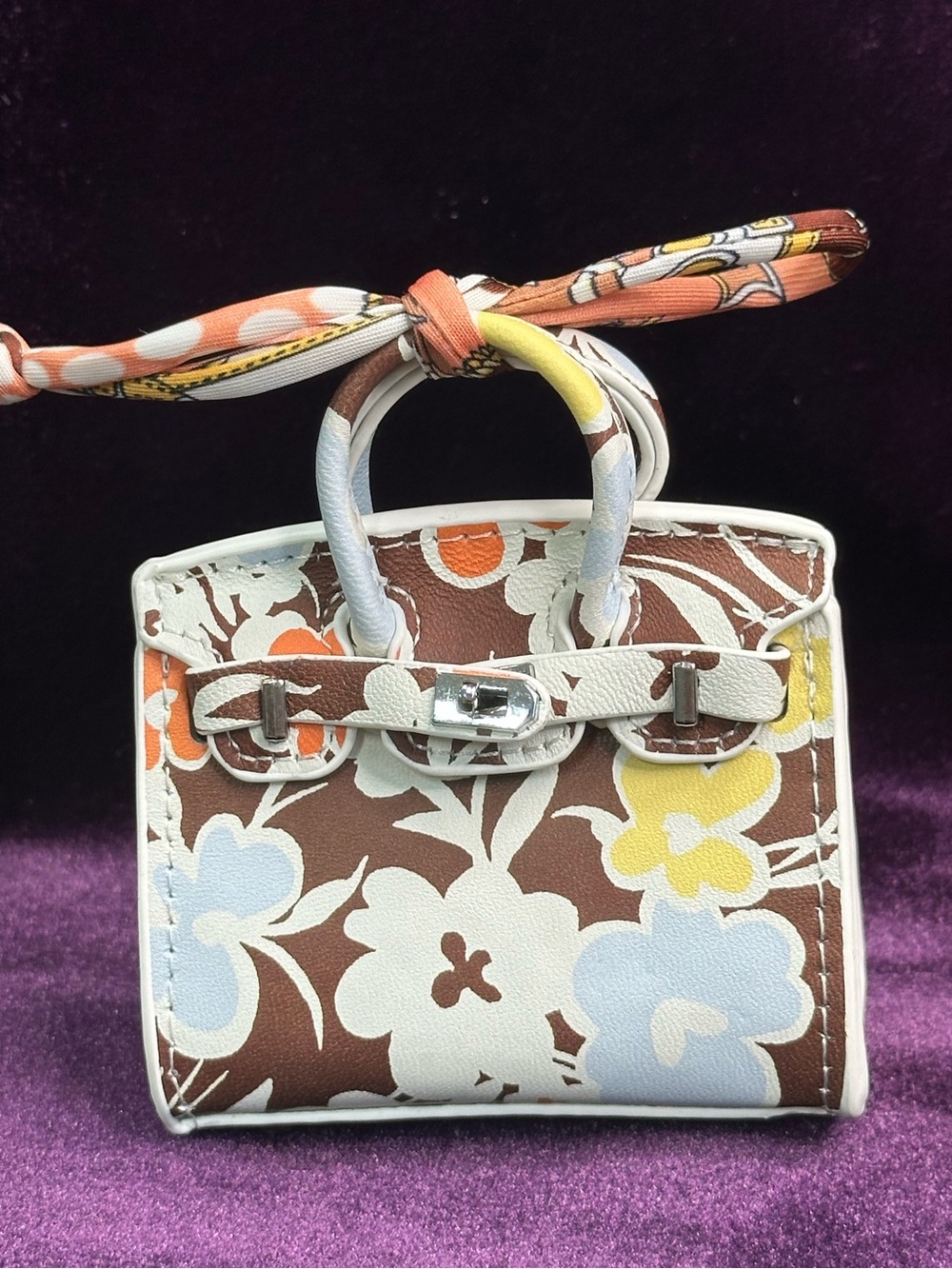 floral mini bag charm w/ twilly scarf tie